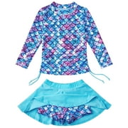 Toddler Swimwear Girls Swimsuit Two Piece Long Sleeve Swimsuit Sets For Girls 3 10Years Hawaii Swim Wear, 3-4 Years